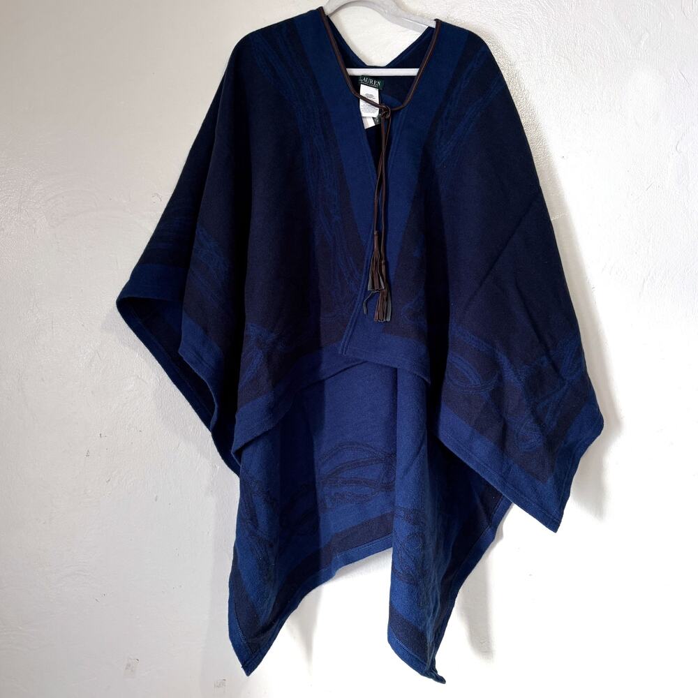 Ralph Lauren Navy Blue Cotton Blend Poncho Wrap - Picture 2 of 11